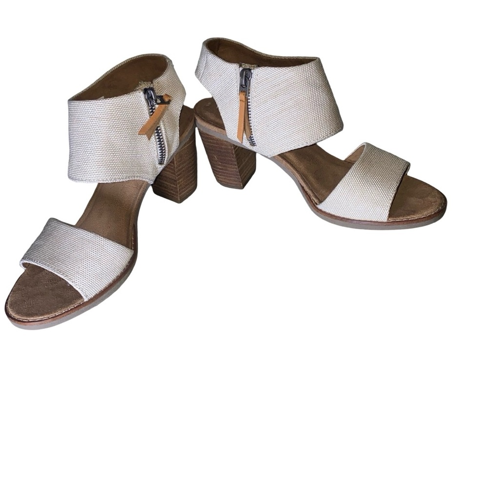 TOMS Women's Majorca Cutout Heeled Sandals in ivory, block heel,‎ zipper size 8 - Picture 5 of 10